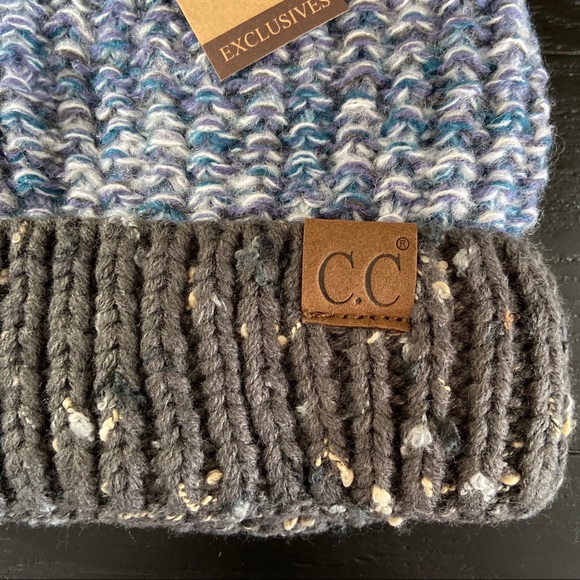 C.C Exclusive Gray & Denim Lined Beanie w/Pom Pom - Picture 3 of 8